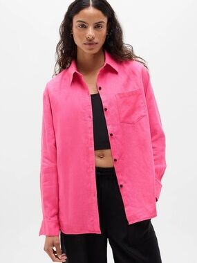 Athleta Retreat Linen Top Pink Sz S Like New